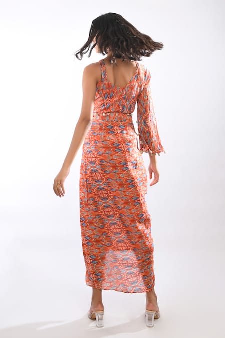 Itara Printed Top And Draped Skirt Set 