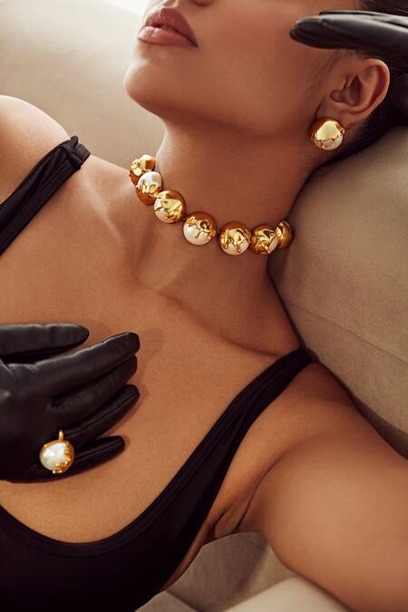 Shop Anaash Gold Plated Pearls Dune Ring at Aza Fashions Shop_Anaash_Gold Plated Pearls Dune Ring _at_Aza_Fashions