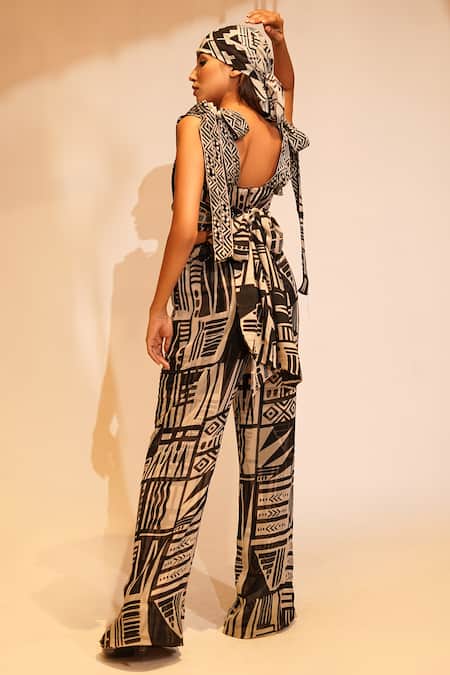 Shop Nikita Mhaisalkar Black Silk Embroidery Square Neck Aztec Print And Embellished Crop Top at Aza Fashions Shop_Nikita Mhaisalkar_Black Silk Embroidery Square Neck Aztec Print And Embellished Crop Top _at_Aza_Fashions