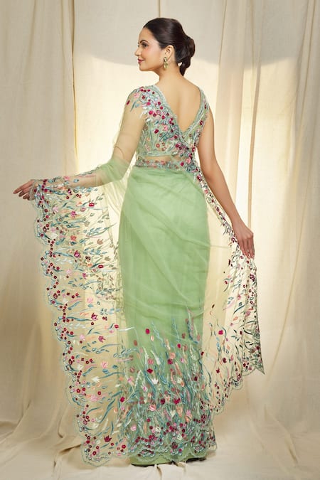 Vivek Patel Embroidered Saree & Blouse Set 