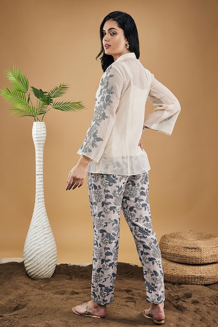 Shop_Soup By Sougat Paul_Multi Color Linen, Handloom Cotton Applique, Yasmin Shirt Top With Pant _at_Aza_Fashions