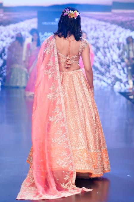 Shop Anushree Reddy Orange Organza Embroidery, Zari Sweetheart Nissa Trellis Bridal Lehenga Set at Aza Fashions Shop_Anushree Reddy_Orange Organza Embroidery, Zari Sweetheart Nissa Trellis Bridal Lehenga Set _at_Aza_Fashions