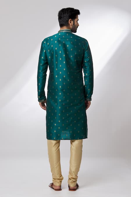 Arihant Rai Sinha Green Jacquard, , Chanderi Embroidery Woven Floral Pattern Kurta Set Online at Aza Fashions Arihant Rai Sinha_Green Jacquard, , Chanderi Embroidery Woven Floral Pattern Kurta Set _Online_at_Aza_Fashions