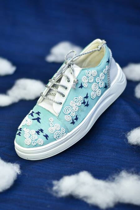 Around Always_Blue Vapor Thread Embroidered Sneakers_Online_at_Aza_Fashions