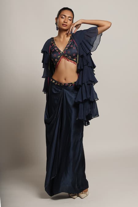 Sejal Kamdar Layered Jacket & Draped Dhoti Skirt Set 