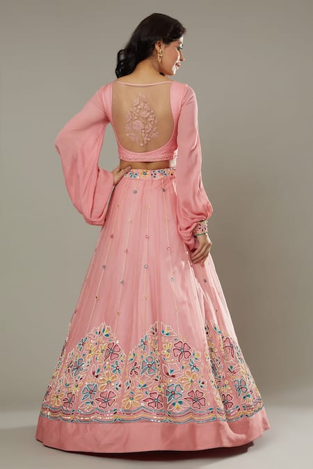 I Am Design Pink Raw , Organza Candy Floss Hand Embroidered Bridal Lehenga Set Online at Aza Fashions I Am Design_Pink Raw , Organza Candy Floss Hand Embroidered Bridal Lehenga Set _Online_at_Aza_Fashions