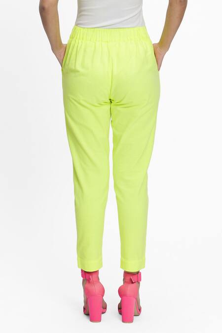 Shop Terra Luna Yellow 100% Organic Handloom Oxford Cotton Chilled Out Tapered Pant at Aza Fashions Shop_Terra Luna_Yellow 100% Organic Handloom Oxford Cotton Chilled Out Tapered Pant_at_Aza_Fashions