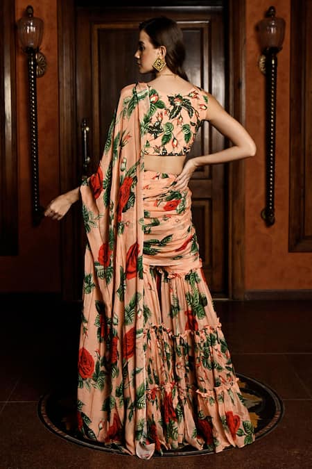 Sanam Lilyrose Pre-Draped Sharara Saree & Blouse Set 