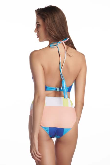 Shop Kai Resortwear Multi Color Polyamide, Lycra Halter Neck Pop Print Swimsuit at Aza Fashions Shop_Kai Resortwear_Multi Color Polyamide, Lycra Halter Neck Pop Print Swimsuit _at_Aza_Fashions