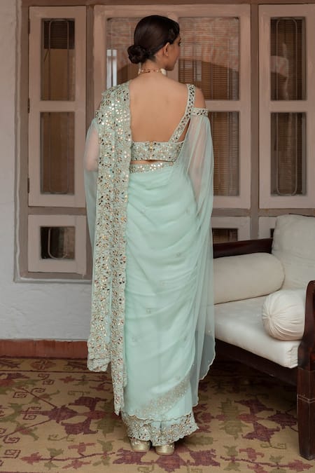 House of Dasmaya Embroidered Pre-Draped Saree With Blouse 