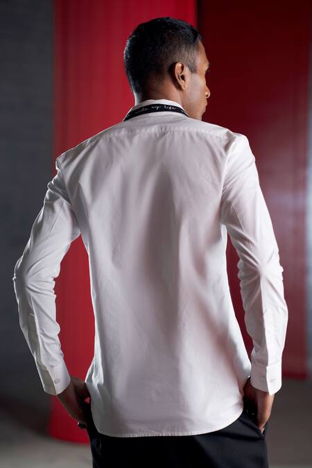 Shop_Pocketful Of Cherrie_White Cotton Embroidery Solid Thread Collar Shirt _at_Aza_Fashions