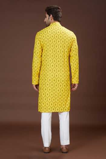 Shop Kasbah Yellow Georgette, Cotton Sequins, Embroidery Thread Work Kurta Set at Aza Fashions Shop_Kasbah_Yellow Georgette, Cotton Sequins, Embroidery Thread Work Kurta Set _at_Aza_Fashions