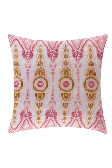 Shop Khaabka Pink Cotton Linen Embroidery Cushion Cover - Set Of 2 at Aza Fashions Shop_Khaabka_Pink Cotton Linen Embroidery Cushion Cover - Set Of 2_at_Aza_Fashions
