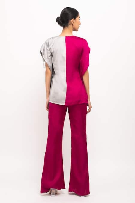 Shop Neora By Nehal Chopra Wine Bamboo Embroidery, Gota Patti V-neck And Kaftan Set at Aza Fashions Shop_Neora By Nehal Chopra_Wine Bamboo Embroidery, Gota Patti V-neck And Kaftan Set _at_Aza_Fashions