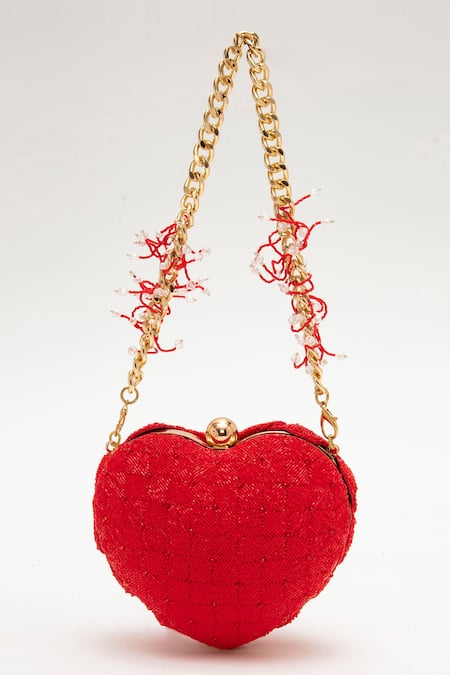 Shop Doux Amour Red Embroidery Isa Bright Crystal Embellished Clutch at Aza Fashions Shop_Doux Amour_Red Embroidery Isa Bright Crystal Embellished Clutch _at_Aza_Fashions