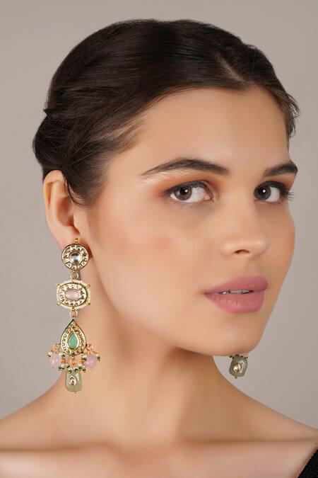 ChhavI'S Jewels_Multi Color Stones, Pearls, Diamonds Kundan And Embellished Dangler Earrings _Online_at_Aza_Fashions