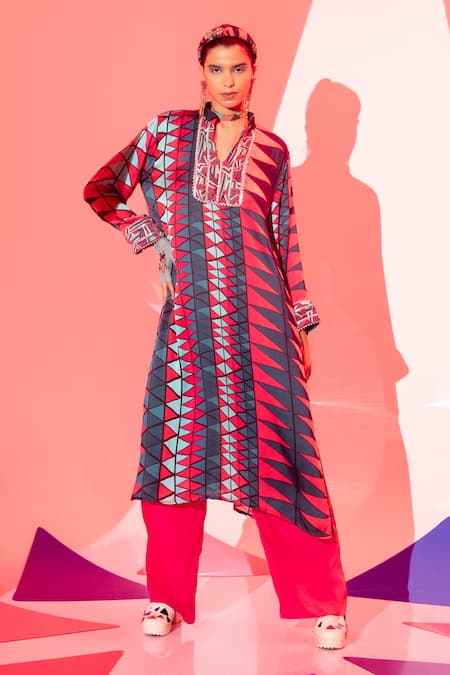 Shop Esha L Amin Multi Color Viscose, Crepe Gota Patti Bandeau Neck Coachella Long Kurta at Aza Fashions Shop_Esha L Amin_Multi Color Viscose, Crepe Gota Patti Bandeau Neck Coachella Long Kurta _at_Aza_Fashions
