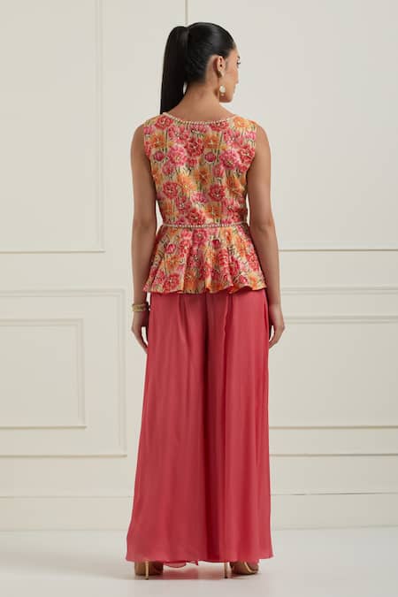 Label Nitisha Floral Print Peplum Jacket & Palazzo Set 