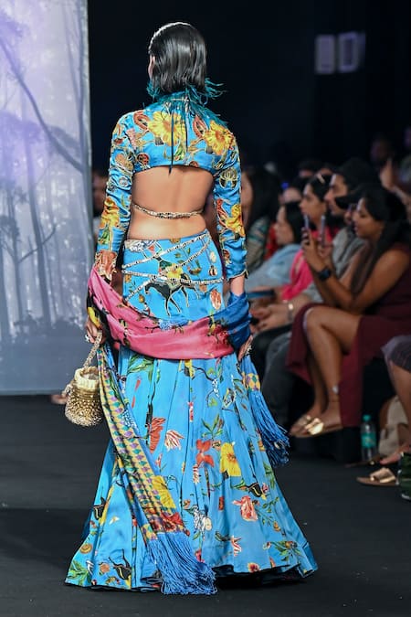 Mahima Mahajan Blue Organza, Satin Embroidery, Mirrors Printed Lehenga Set Online at Aza Fashions Mahima Mahajan_Blue Organza, Satin Embroidery, Mirrors Printed Lehenga Set _Online_at_Aza_Fashions