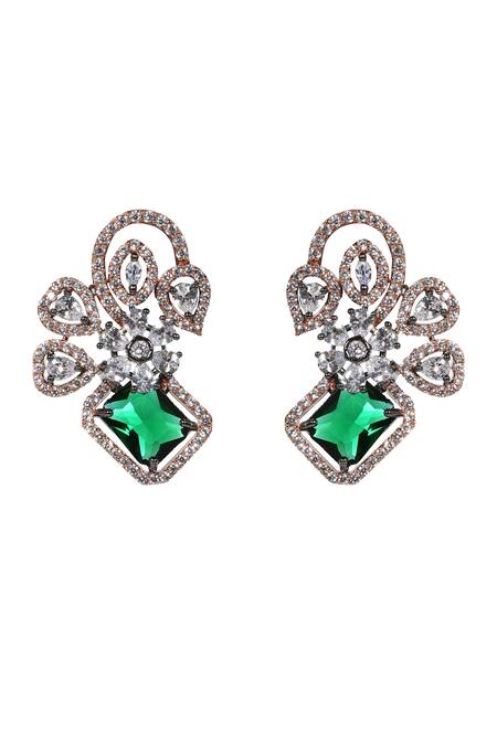 925 Sterling Silver Emerald & Round Cut Green Emerald & White CZ 925 S –  atjewels.in