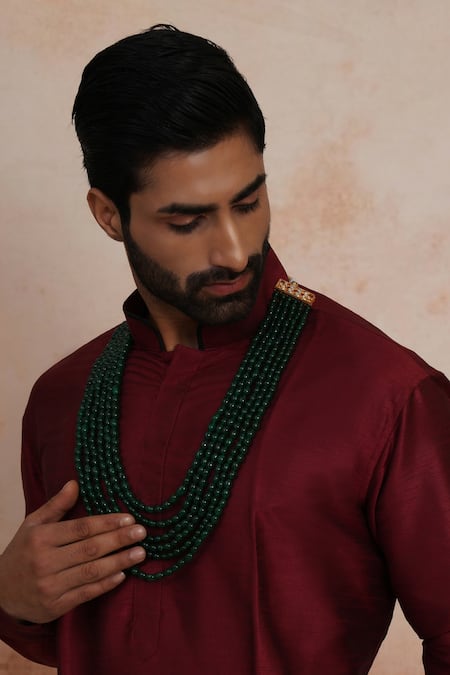 Shop Ruby Raang Green Stone Layered Necklace at Aza Fashions Shop_Ruby Raang_Green Stone Layered Necklace _at_Aza_Fashions