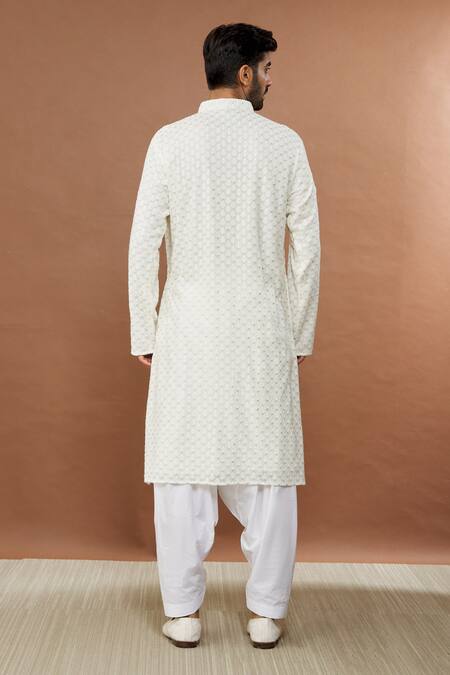Shop_Aham-Vayam_Off White Cotton Sequins Nawaab Embroidered Kurta And Patiala Set _at_Aza_Fashions