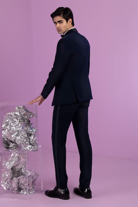 Contrast By Parth Black Hand Embroidered Tuxedo Set 