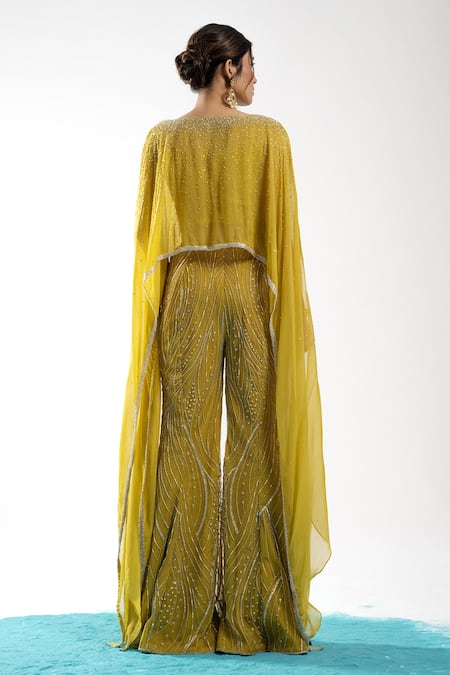 Charu And Vasundhara Ernisa Embroidered Poncho Pant Set 