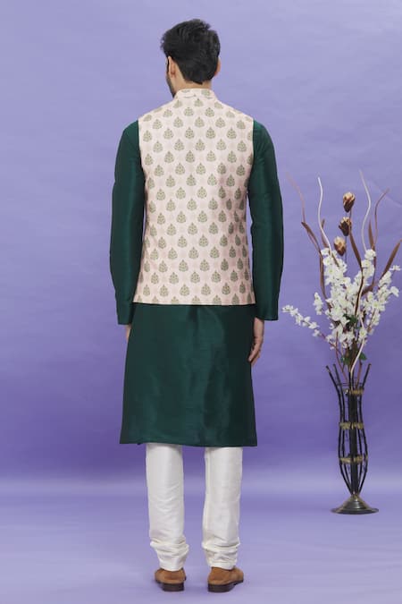 Shop Arihant Rai Sinha Peach Silk Floral Printed Bundi at Aza Fashions Shop_Arihant Rai Sinha_Peach Silk Floral Printed Bundi _at_Aza_Fashions