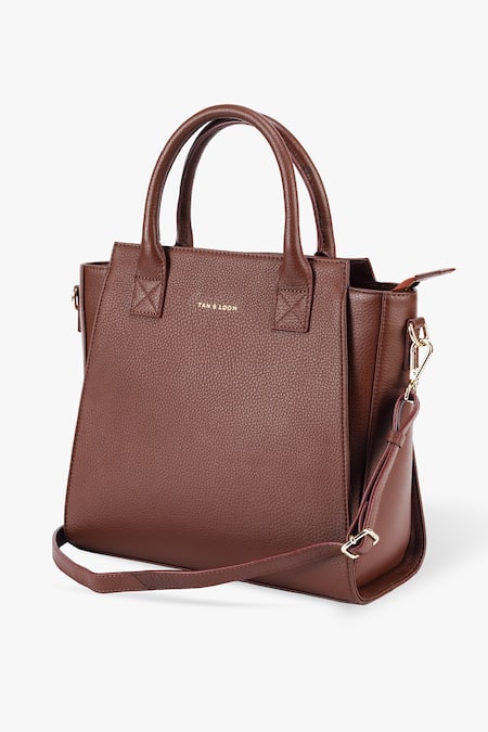 Shop Tan & Loom Brown Textured Genuine Leather Handbag at Aza Fashions Shop_Tan & Loom_Brown Textured Genuine Leather Handbag _at_Aza_Fashions