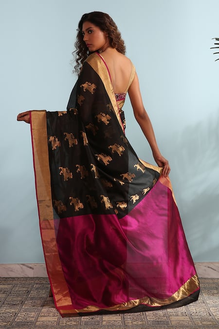 Mint N Oranges Animal Woven Pattern Saree 