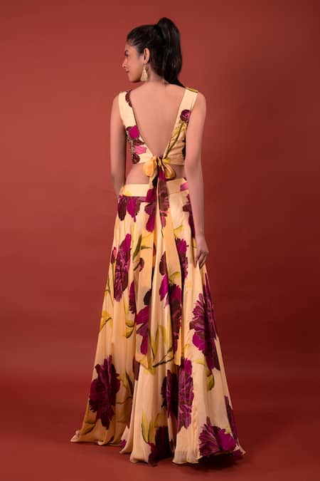 Rimi Nayak Chrysanthemum Flower Print Lehenga Skirt 