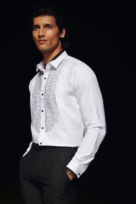 Shop_Philocaly_White Cotton Embroidery After 8 Cocktail Shirt _at_Aza_Fashions