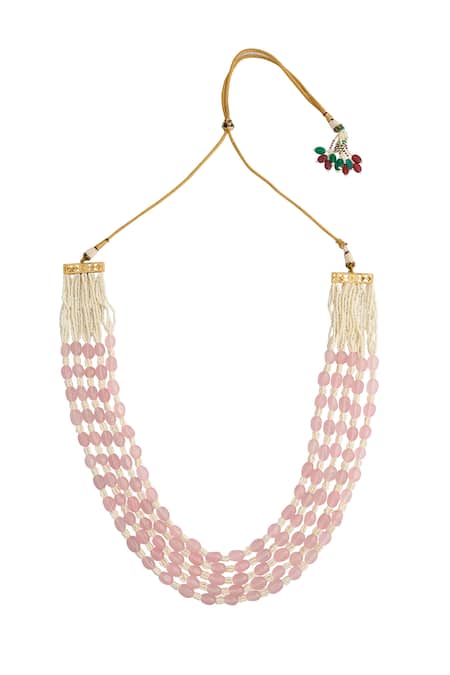 Shop Saga Jewels Pink Pearl And Beads Multi-layered Necklace at Aza Fashions Shop_Saga Jewels_Pink Pearl And Beads Multi-layered Necklace_at_Aza_Fashions