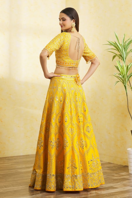 Vandana Sethi Mirror & Gota Embroidered Bridal Lehenga Set 