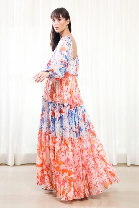 Mandira Wirk Resort Multi Color Block Tiered Dress 