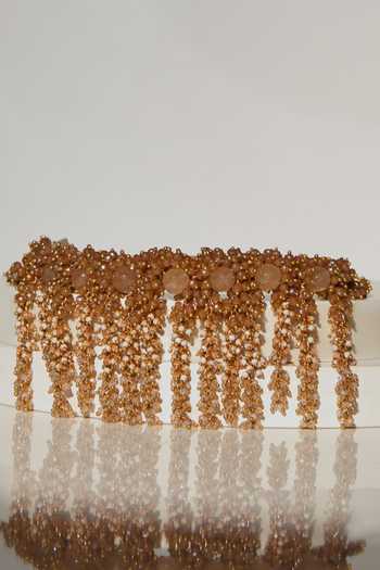 House Of D"Oro_Brown Semi Precious Stone Tiranya Embellished Choker_Online_at_Aza_Fashions