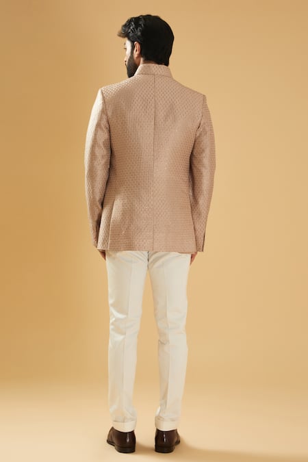 Shop Raghavendra Rathore Blue Beige Silk Embroidery Thread And Sequin Bandhgala at Aza Fashions Shop_Raghavendra Rathore Blue_Beige Silk Embroidery Thread And Sequin Bandhgala _at_Aza_Fashions