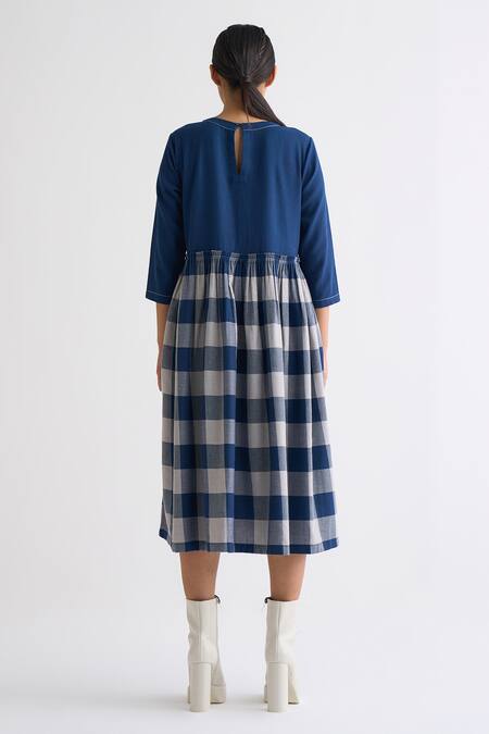 Three Checkered Pattern Yoke Dress 