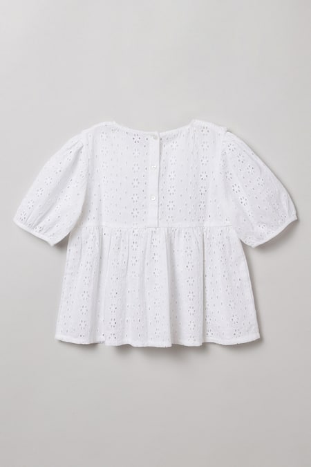 Shop Byb Premium White Cotton Schiffli Top at Aza Fashions Shop_Byb Premium_White Cotton Schiffli Top _at_Aza_Fashions