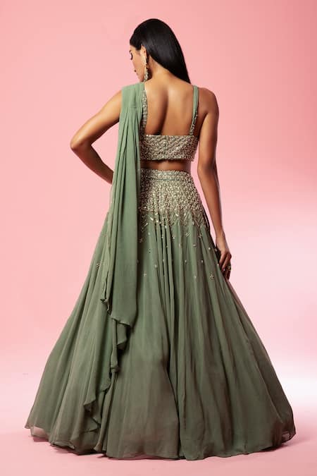 Quench A Thirst Embroidered Lehenga & Draped Blouse Set 