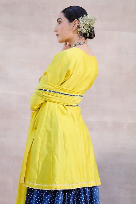 Shop Label Mansi Nagdev Green Chanderi Silk Embroidery, Mirrors V-neck Afsheen Angrakha Sharara Set at Aza Fashions Shop_Label Mansi Nagdev_Green Chanderi Silk Embroidery, Mirrors V-neck Afsheen Angrakha Sharara Set _at_Aza_Fashions