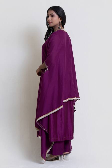 Shop Brij Wine Chanderi Silk Applique, Embroidery Round Neck Cape And Kurta Set at Aza Fashions Shop_Brij_Wine Chanderi Silk Applique, Embroidery Round Neck Cape And Kurta Set_at_Aza_Fashions