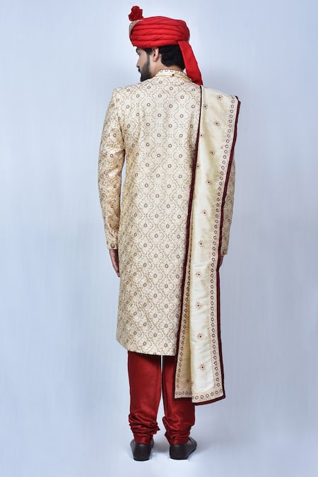 Shop Arihant Rai Sinha Beige , Satin Embroidery Floral Sherwani Set at Aza Fashions Shop_Arihant Rai Sinha_Beige , Satin Embroidery Floral Sherwani Set _at_Aza_Fashions