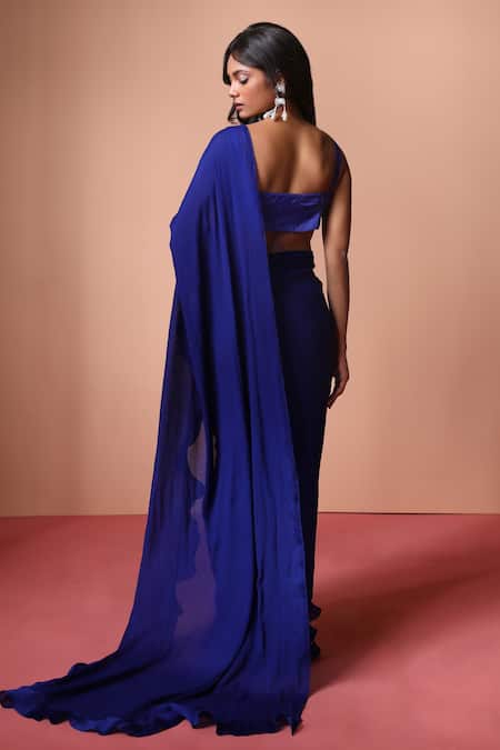 Soha By Harleen And Sona Silk Sequin Work Blouse With Ruffled Pre-Stitched Saree 