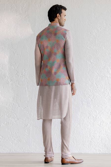 Shop Qbik Multi Color Georgette, Kota Doria Embroidery Floral Kashmiri Nehru Jacket Set at Aza Fashions Shop_Qbik_Multi Color Georgette, Kota Doria Embroidery Floral Kashmiri Nehru Jacket Set_at_Aza_Fashions