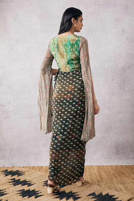 Soup By Sougat Paul Ikaya Printed Draped Skirt & Top Set 
