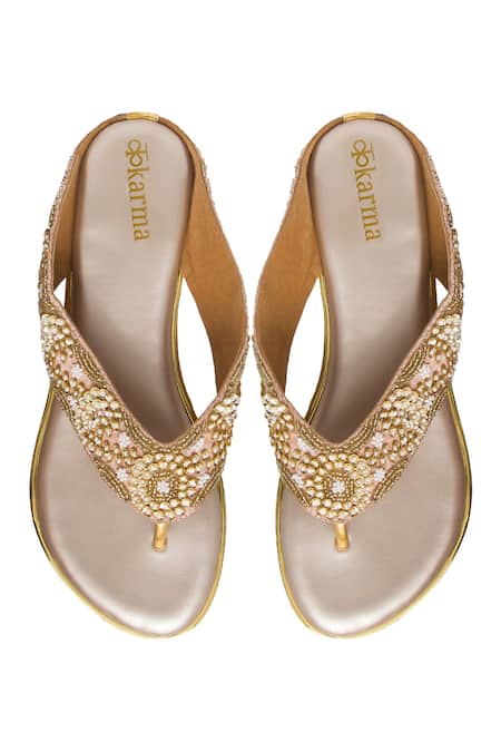 Shop Kkarma Accessories Pink Embroidery Chandramalika Platforms at Aza Fashions Shop_Kkarma Accessories_Pink Embroidery Chandramalika Platforms _at_Aza_Fashions