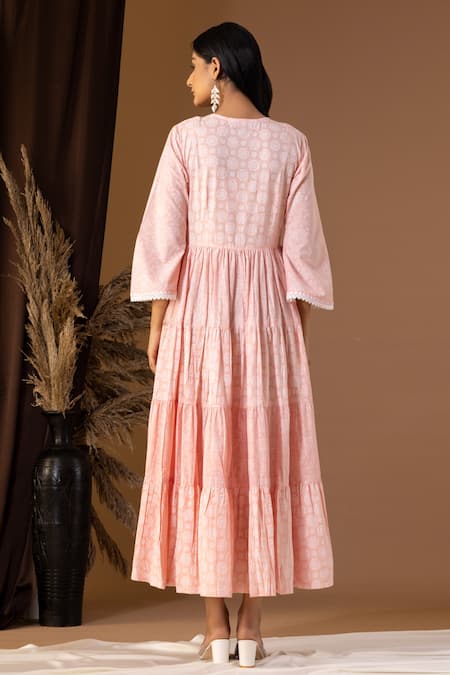 Abbaran Floral Print Tiered Dress 