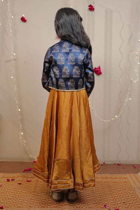 Shop Tiny Colour Yellow Kurta And Pant- Modal Print & Embellishment Block Jacket Set at Aza Fashions Shop_Tiny Colour_Yellow Kurta And Pant- Modal Print & Embellishment Block Jacket Set _at_Aza_Fashions